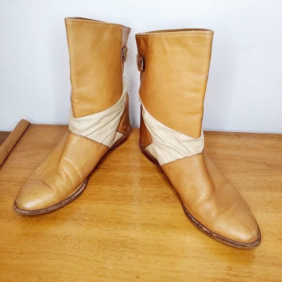 VTG Leather Slouchy Cowboy Boots Peter Pan Pull On Shoes Western Casual SZ 12N - Picture 12 of 12